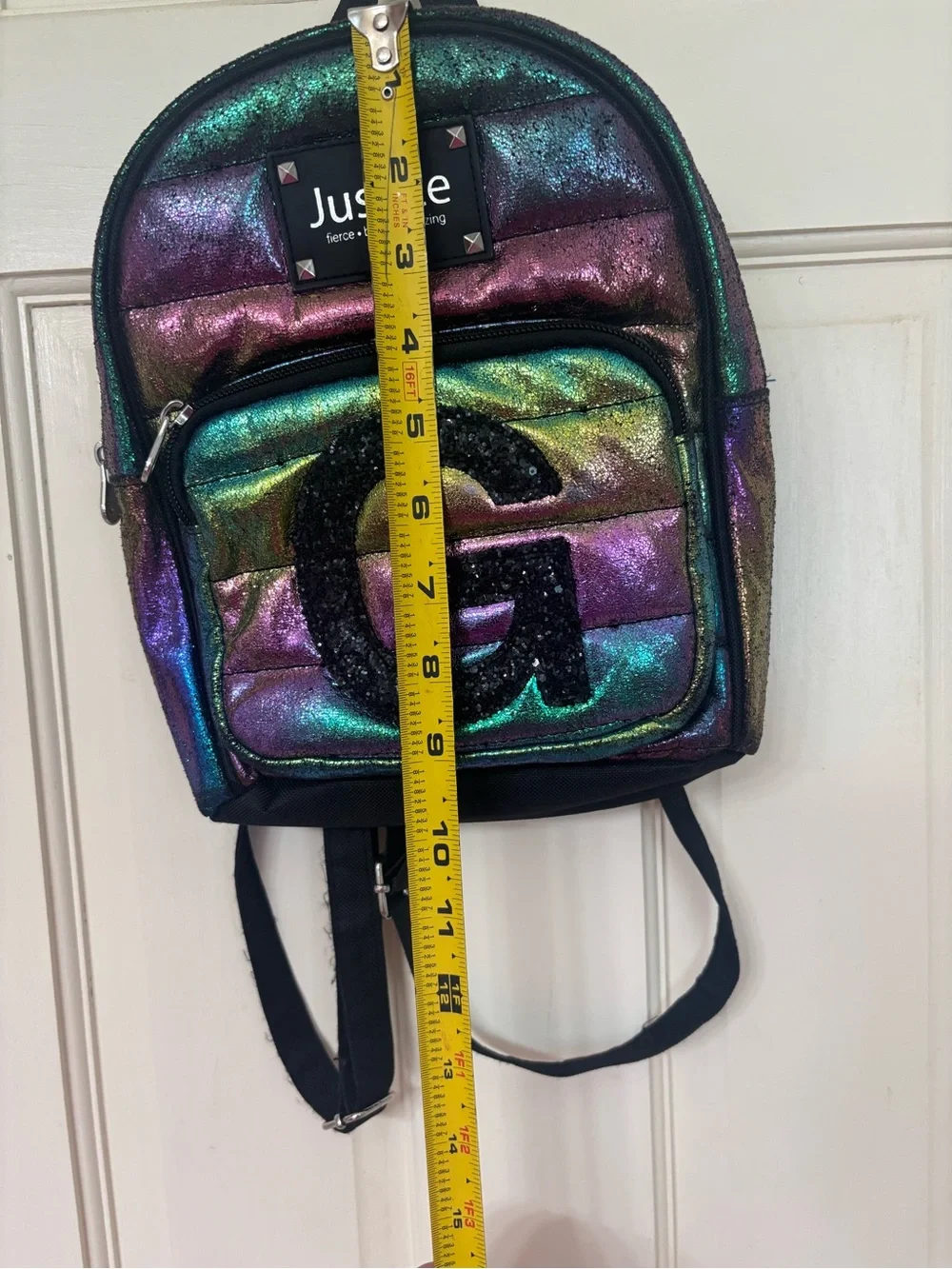 Justice Iridescent Multi-Color Sequin Mini Backpack with Black 'G'